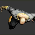 Muscular Superhero In Black Yellow Costume With Lightning Symbol On Chest Walking Against Gray Background
