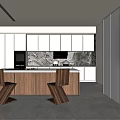 Modern open kitchen cabinet cooking table 3d model