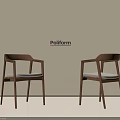 Poliform Wooden Dining Chairs With Armrests And Light Gray Padded Seats