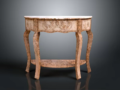 Antique Console Table With Intricate Carved Details Marble Top And Curved Legs 3d model