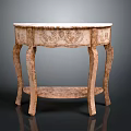 Antique Console Table With Intricate Carved Details Marble Top And Curved Legs