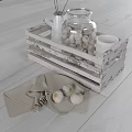 White Wooden Storage Shelf With Glass Jar Filled With Garlic Cloves And Linen Cloth