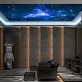 Home Theater Interior Design With Starry Sky Ceiling Large Screen And Comfortable Seats 3d model