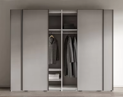 Modern Sliding Door Wardrobe With Hanging Rods Shelves And Neutral Design 3d model