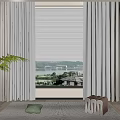 Gray and White Curtains with Sheer Panels and Indoor Plant and Rug Near Window View