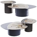 Modern Irregular Marble Top Nesting Coffee Table Set With Sturdy Cylindrical Dark Metal Base