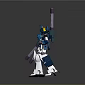 Game And Movie Robot Character With Blue White Purple Armor And Arm Cannons
