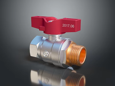 Brass Ball Valve with Red Handle and Silver Body Marked 2017.06 3d model