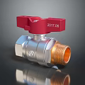 Brass Ball Valve with Red Handle and Silver Body Marked 2017.06 3d model