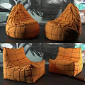 Orange Bean Bag Leisure Chairs With Black Grid Lines And Various Shapes