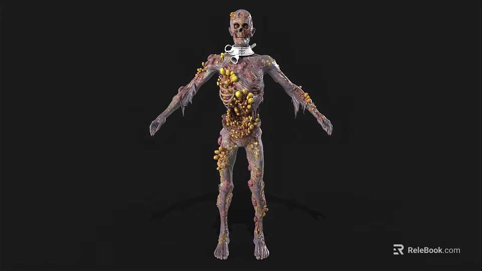 Game And Movie Character Skeleton With Decayed Body And Yellow Growths Horror Style 3d model 