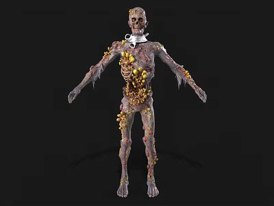 Game And Movie Character Skeleton With Decayed Body And Yellow Growths Horror Style 3d model
