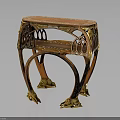 Antique Wooden Table With Carved Details Gold Accents And Curved Claw Feet