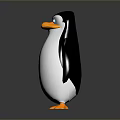 Realistic 3D Flying Animal Penguin with Black White Plumage and Orange Beak Feet