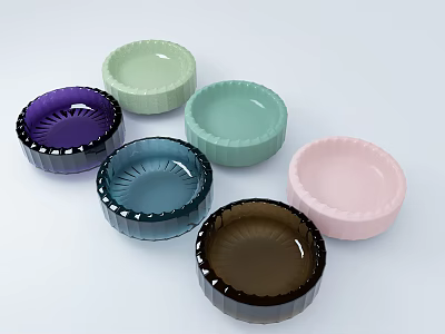 Colorful Bowl Shaped Decorative Ornament Set With Glass Texture And Various Hues 3d model