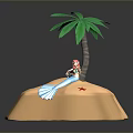 Small Island Scene With Palm Tree Red Haired Figure Blue Tail And Red Star