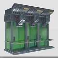 Modern Industrial Console 3D Model with Green Panels Black Components and Metal Shelf