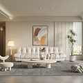 Modern Living Room Interior With Beige Sofa Wall Art Floor Lamp Coffee Table And Rug