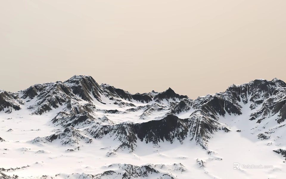 Majestic Snow Covered Mountain Terrain With Rocky Peaks And White Snow 3d model 