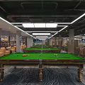 Stylish Modern Billiard Room Interior With Pool Table Ceiling Lights And Relaxation Seats 3d model