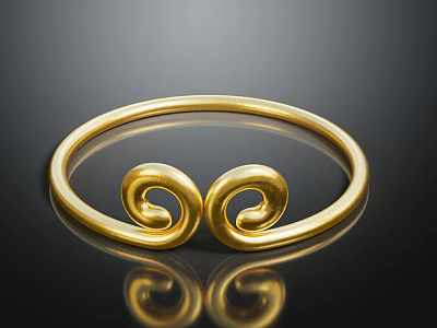 Monkey King Themed Golden Ring With Double Curved Spiral Decorations 3d model