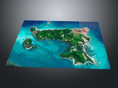 Tropical Island Aerial View With Green Land And Clear Blue Surrounding Water 3d model