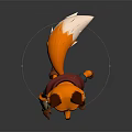 Anthropomorphic Fox 3D Character With Red Scarf Blue Shirt Bandaged Arms Standing Pose
