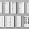 White Hinged Doors in Various Styles Arched Single Double Panel and Glass Designs 3d model