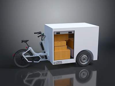 Electric Cargo Bike Equipped With White Box Holding Cardboard Packages By Road 3d model