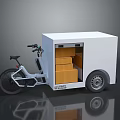 Electric Cargo Bike Equipped With White Box Holding Cardboard Packages By Road