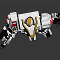White Black Red Robot Toy Standing With Yellow Sword In Hand