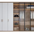 Modern Wardrobe Design With White And Glass Doors Hanging Clothes Storage Shelves And Bags