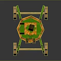 Decorative Wooden Carriage With Green Frame Lanterns Basket Structure And Wooden Wheels
