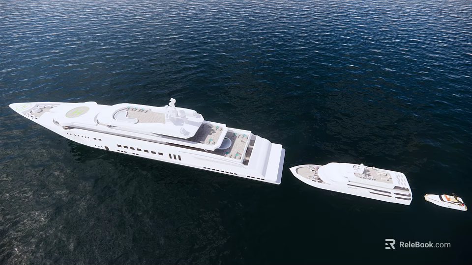 Two Luxury Yachts Sailing Side By Side On Ocean Waters 3d model 