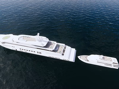 Two Luxury Yachts Sailing Side By Side On Ocean Waters 3d model