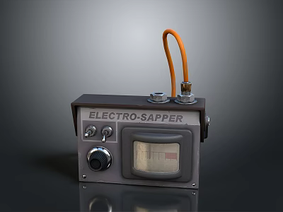 Vintage Electro Sapper Device With Metal Casing Knobs Dial And Orange Cable 3d model