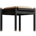 Modern Minimalist Stools With Wooden And Black Frames And Brown Beige Cushioned Seats