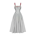 Elegant Beige Dress With Red Straps Decorative Chest Details And Flowy Skirt