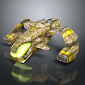 Sci Fi Spaceship 3D Model With Yellow Brown Texture And Green Glowing Front 3d model