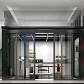 Modern Interior Space With Glass Doors Staircase Workspace And Decorative Plants