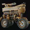 Orange Futuristic Utility Vehicle With Multi Large Wheels And Mechanical Structure 3d model