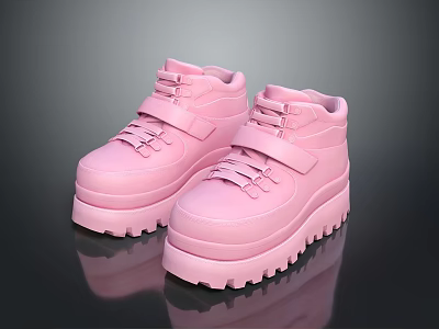 Pink Platform Shoes for Women with Chunky Sole and Adjustable Straps Stylish Casual Footwear 3d model