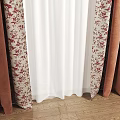 Brown Curtains With Floral Pattern Trim And White Sheer Panel Design 3d model