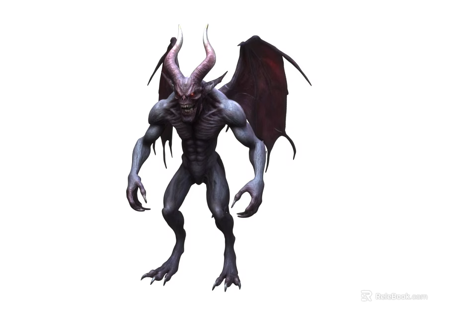 Mythical Demon Creature With Large Horns Bat Like Wings And Muscular Dark Body 3d model 
