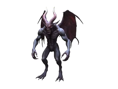 Mythical Demon Creature With Large Horns Bat Like Wings And Muscular Dark Body 3d model