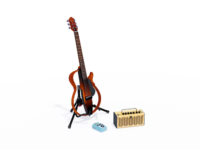 Professional Acoustic Guitar With Amplifier Tuner And Stand For Musical Use 3d model