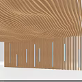 Stylish Modern Wooden Ceiling Design Featuring Wavy Slats And Vertical Elements