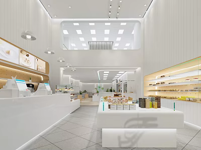 Modern Dessert Shop Bright Interior With Open Layout Glass Display Cases And Fresh Desserts 3d model