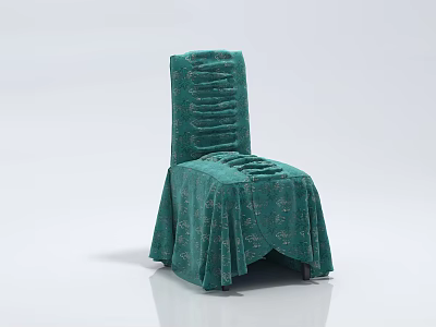 Green Leisure Chair with Vertical Striped Backrest and Ornate Patterned Flowing Skirt Design 3d model