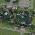 Ancient Chinese Architectural Complex With Traditional Courtyards And Pond Garden Layout 3d model